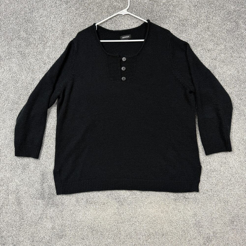 Avenue Sweater Womens 26/28 Plus Black Henley Knit Gothic Coastal Dark Academia